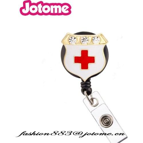 New Fashion Enamel Hospital Logo Red Cross Nurse ID Card Holder Reel