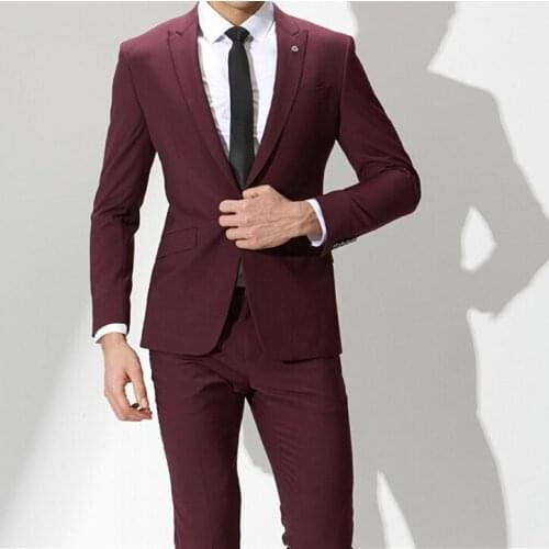 New Arrival Groomsmen Burgundy Groom Tuxedos Peak Lapel Men Suits Wedding/Prom Best Man Blazer ( Jacket+Pants+Tie ) C367