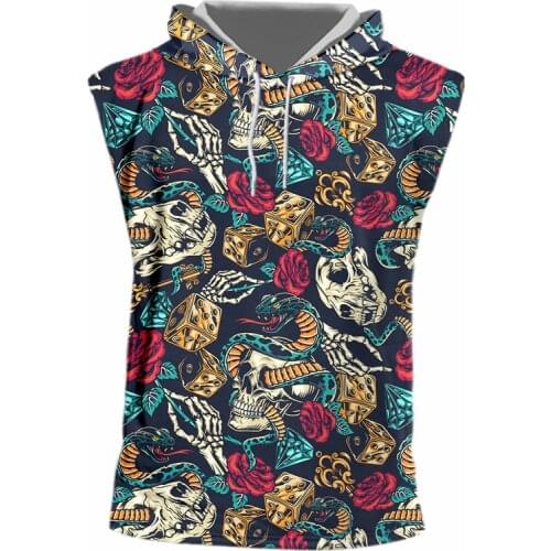 OGKB 3D Hooded Tank Tops Men 's Cool Sleeveless Shirts 3D Snake And Skull Print Design Summer Fashion Casual Tops Vest Plus Size