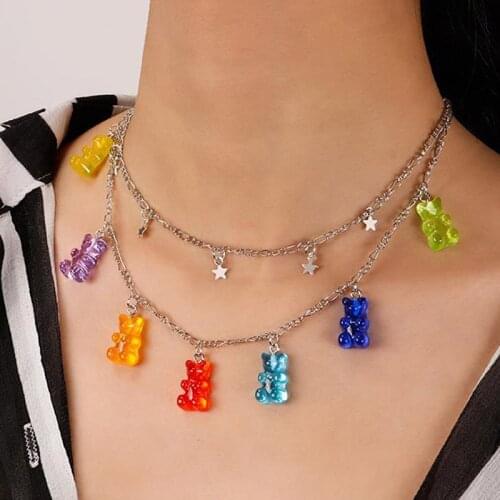 Candy Color Gummy Mini Bear Necklace Bracelet For Women Christmas Gifts New Collare Star Pendants Necklaces Jewelry Femme Bijoux