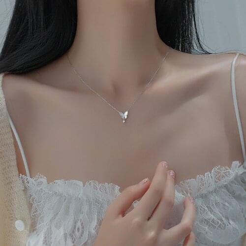 Butterfly Zircon Pendant Necklace For Women Sweet Girl Fashion Clavicle Chain New Trend Female Jewelry Collar Choker Accessories