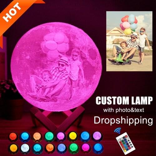 Photo/Text Custom Personalized 3D Print Lamp Moon Touch Moon Light Rechargeable Room Decor LED Night Light for kids,Lover