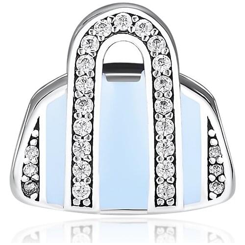 Fits for Pandora Charms Bracelets Sparkling Handbag Beads 100% 925 Sterling Silver Jewelry with Blue Enamel Free Shipping