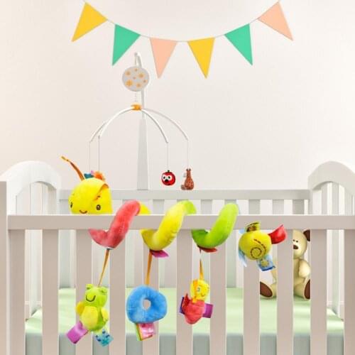Hanging Spiral Rattle Stroller Cute Animals Plush Stroller Car Seat Travel Lathe Hanging Toys Baby Kids Rattles Educational Toy