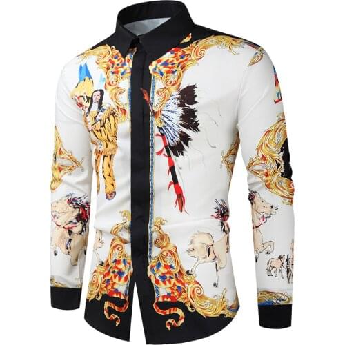 Casual Blouse Homme Baroque Banquet Shirt Paisley Men Shirt Luxury Korean Mens Long Sleeve Print Shirts Men Slim Fit 554