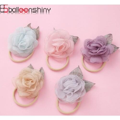 Balleenshiny 2pcs Creative Elastic Nylon Thin Hair Band Lovely Baby Headband Childrens Head Flower Girl Net Yarn Rose Hair Ring