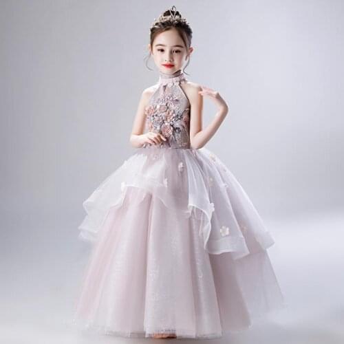 Luxury Children Elegant Girls Dress Birthday Party Beading Sequines Evening Gown Kids Pageant Show Dress For Girls Vestidos L118
