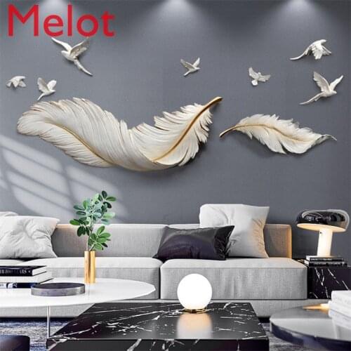 Modern Simple Home Wall-Mounted Decoration Light Luxury Feather Wall Decoration 3D Hanging Sofa Background Creative Pendant