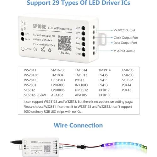 SP108E LED Wifi ic Controller WS2812B WS2813 Etc LED Strip Module Light Smart APP Wireless Control IOS 10/Android 4.4 DC5-24V