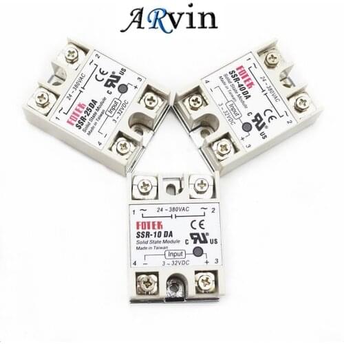 SSR-10DA SSR-25DA SSR-40DA ssr 10A 25A 40A 75A 80A Solid State Relay Module 3-32V DC Input 24-380V AC Output Load Single Phase