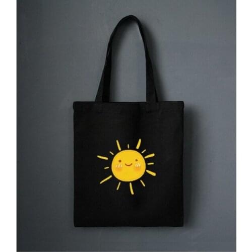 Women Cartoon Animals Canvas Shoulder Bags Sun Letter Printed Shopping Bag Girls Casual Cotton Cloth Eco Handbags Tote