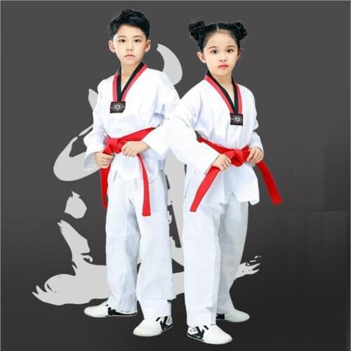 Traditional White Taekwondo Uniform Children Adult Taekwondo Suit Dobok WTF Karate Man Woman Clothe Long Sleeve Fitness Training