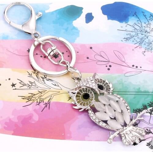 High quality white Optional Owl shape Keychain Charm Crystal Vintage Owl Choker Cute Keychaines Flawless Ornaments Keychain Gift