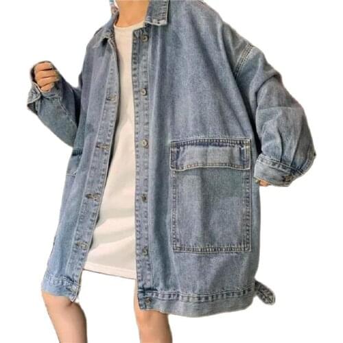 Womens Jackets Spring 2021 Korean Version Of The Wild New Long-Sleeved Denim Jacket Retro Mid-Length Tooling Loose Top Women