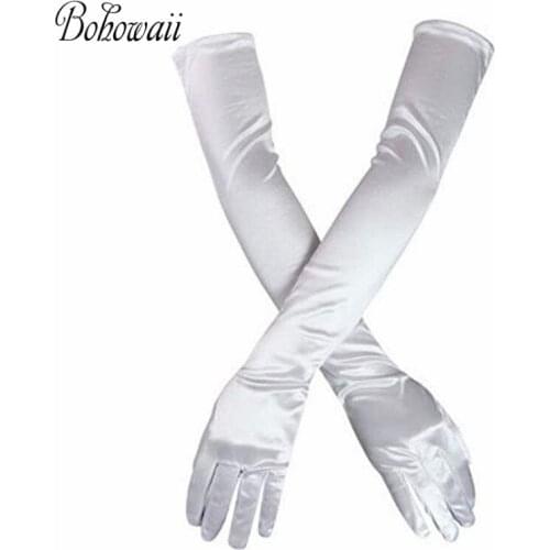 Womens Evening Party Satin Finger Gloves Arm Long Opera Gloves Handschoenen with 16 Colors Guantes Mujer