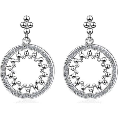 Temperament net red fashion personality wild diamonds two-color hollow round short silver plated stud earrings WE137