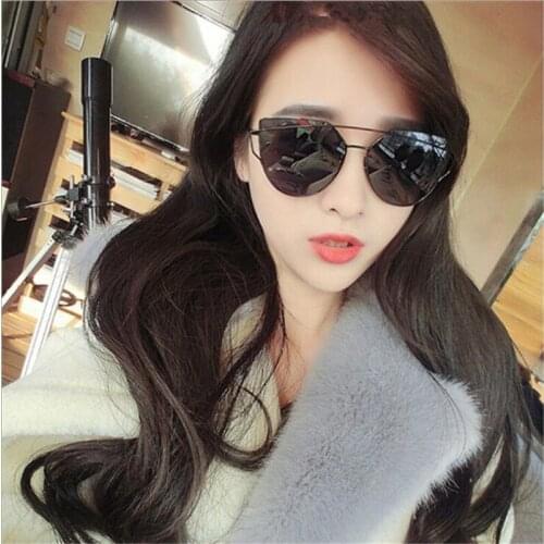 Fashion Brand Cat Eye Sunglasses Women Twin-Beams Sun glasses Female Retro Coating Mirror Glasses Flat Panel Lens