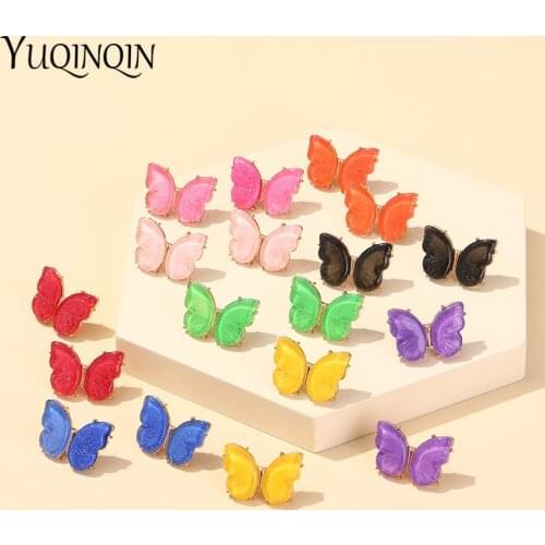 Vintage Multicolor Resin Butterfly Fashion Earrings For Women 2021 Korean Statement Designer Earrings For Girls Wedding Jewelry