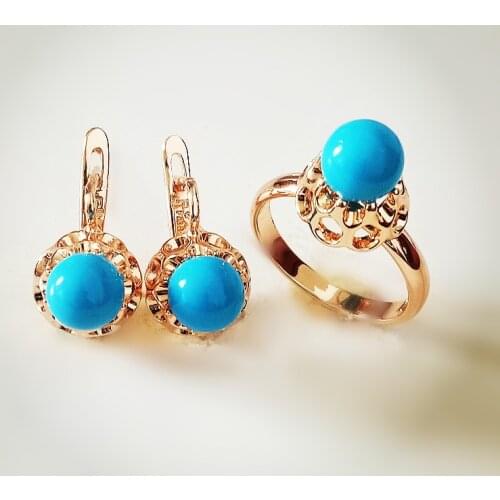 Woman Jewelry Sets New Rose Gold Color Simulated-Peal Femme Jewelry New Fashion Wedding Jewelry Women Earring/Ring Jewelry Sets