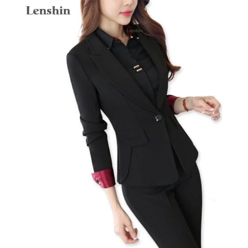 Two Piece Ladies Formal Pant Suit Office Uniform Designs Women Business Suits Black Blazer For work Autumn Wear