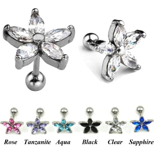1pc Surgical Steel Prong Set Zircon Flower Ear Helix Tragus Cartilage Studs Piercing Earring Jewelry 16g