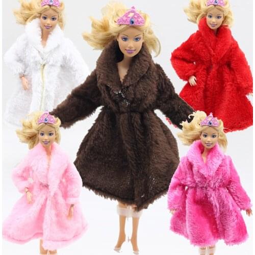 1pcs Fashion Plush Coat the Winter big coats clothes for barbies doll 1/6 dress Pink Rose Red Brown clothing color free shipping