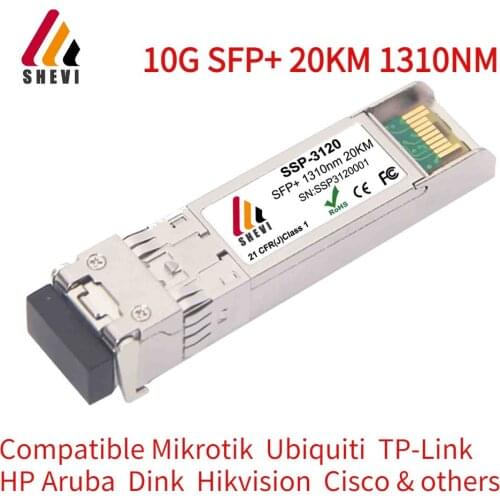 10G SFP+ 20KM Transceiver SMF LC 1310nm 20Km Compatible Mikrotik Ubiquiti TP-Link HP Aruba Dink Hikvision Cisco & others