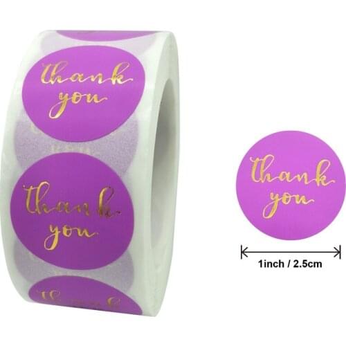 2020 New 500pcs/Roll Round Noble Purple Gold Foil Thank You Sticker for Shopping Small Shop Local Handmade Package Decor sticker