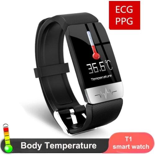 2021 Smart Bracelet T1s with Body Temperature ECG Fitness Tracker Waterproof Heart Rate Monitor Smart Watch Sport Men Women Band