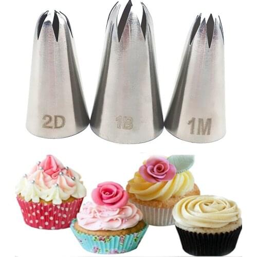 3pcs Rose Cream Icing Piping Tips Cake Decoration Set Pastry Nozzles Tools Sugarcraft Bakeware Cupcake Nozzle Baking 1M 1B 2D