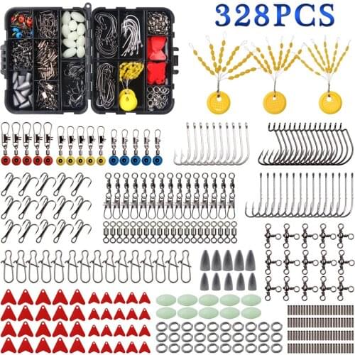 328pcs Jig fishing tackle with treble Hooks jig fishing hook swivels snaps texas rigs sinkers accessories fishing box