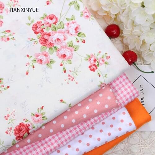 TIANXINYUE 5pcs 40cmx50cm Orange fabric Rose flower cotton fabric for quilting patchwork tecido tela clothing bedding tissus