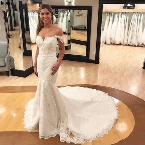 ANGELSBRIDEP Off-Shoulder Mermaid Wedding Dress 2021 Vestido De Noiva Sexy Backless Sweetheart Appliques Court Train Bride Dress