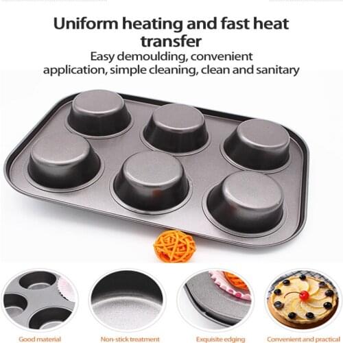 Carbon Steel Nonstick Baking Pan 6 Holes Muffin Cup Pan Mold Biscuit Baking Sheet Muffin Tray DIY Cupcake Pan Baking Supplies