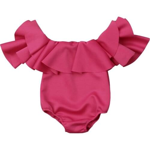 Newly Pretty Infant Kids Baby Girls Summer Bodysuits Short Ruffles Sleeve Off Shoulder Solid Jumpsuits Outfit 0-12M