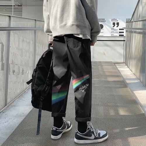 Pants mens wide leg Korean loose trend overalls fashion brand straight tube casual Pants print graffiti japanese streetwear