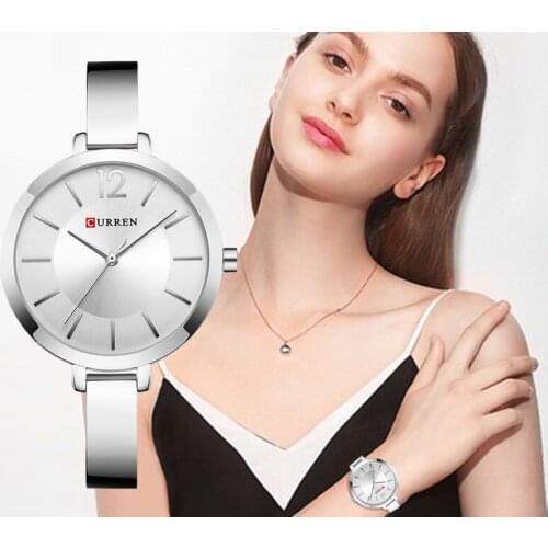 CURREN Fashion Women Dress Wristwatch Ladies Quartz Watch Luxury Women Bracelet Watches Full Steel Simple Style Female Clock