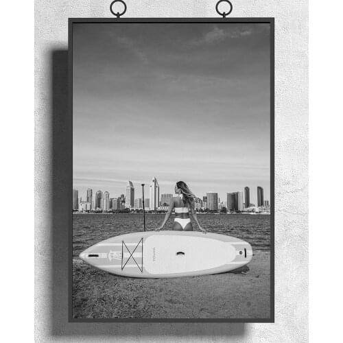 R0348 Black and White Surfboard Sexy Beautiful Girl Model Wall Sticker Silk Poster Art Home Decoration