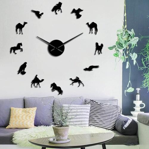 Dessert Animals Camel Arabian Horse Peregrine Falcon Silent 3D Wall Watch Silent DIY Wall Clock Mirror Surface 3D Watch