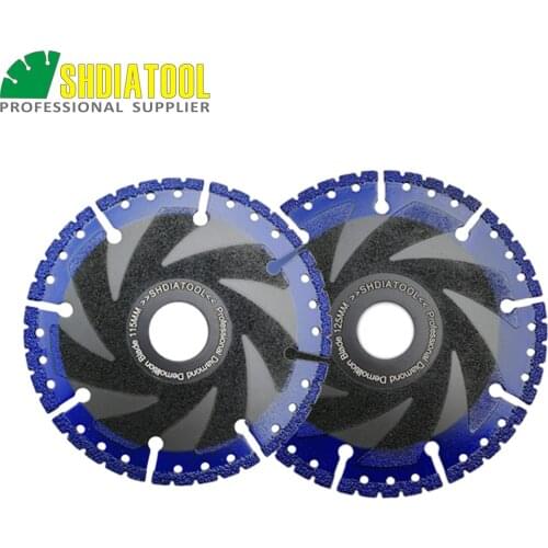 SHDIATOOL 2pcs/set 115mm+125mm Vacuum Brazed Diamond Blade for All Purpose 4.5"+5” Demolition Blade For stone iron steel