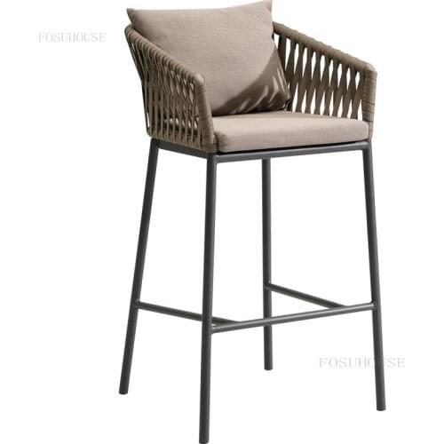 Designer Bar Chairs Modern Outdoor Armchair Furniture Outdoor Bar Chair Leisure Aluminum High Feet Stool Cafe Rattan Bar Stools