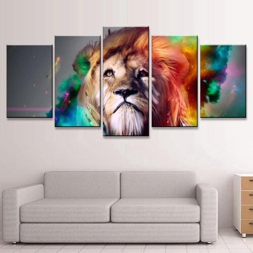 Home Decor HD Printed Painting Living Room Abstract Pictures 5 Piece Color Lion Painting Wall Art Canvas Modular Poster Picture