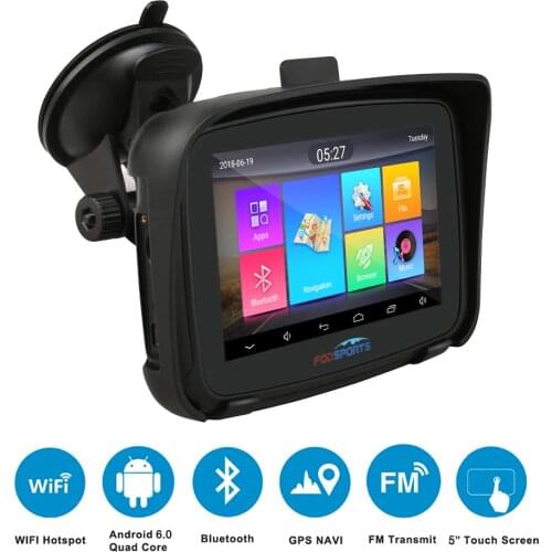 Fodsports 5 inch Motorcycle GPS Navigation Android 6.0 Wifi Waterproof Bluetooth GPS Navigator Car Moto GPS IPX7 RAM 1G ROM 16G