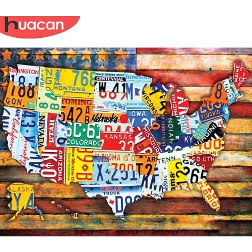 HUACAN 5D Diamond Painting Map Full Drill Mosaic Handmade Embroidery Cross Stitch Landscape Home Decoration