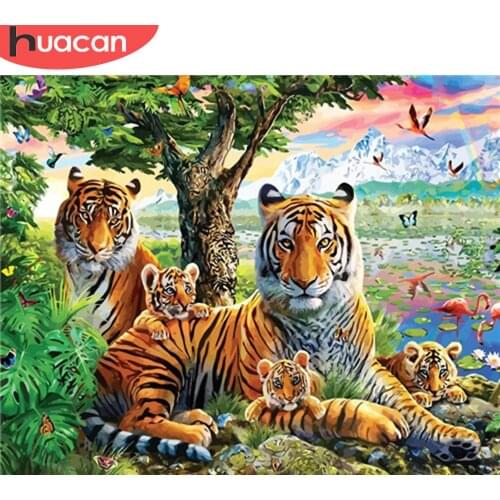 HUACAN Painting By Numbers Tiger Animals HandPainted Kits Drawing Canvas Pictures Home Decoration DIY Gift