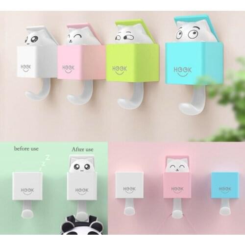 1pc Cute Cat Hanging Hook Hanger Rack Punch Free Creative Multifunctional For Clothes Hat Scarf Key Wall Decor Household