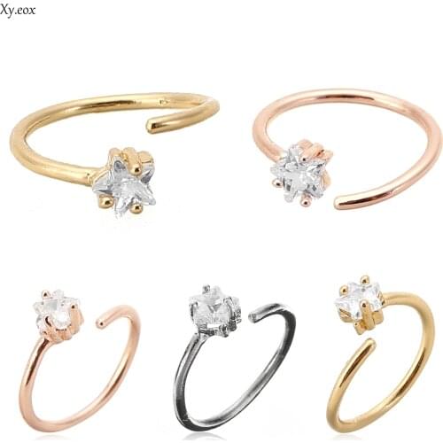 Small Thin Star Crystal Rhinestone Stainless Steel Nose Hoop Ring 3 Colors