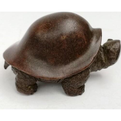 YIZHU CULTUER ART Collection Old China Bronze Carving Lovely Turtle Statue Paperweight Decoration