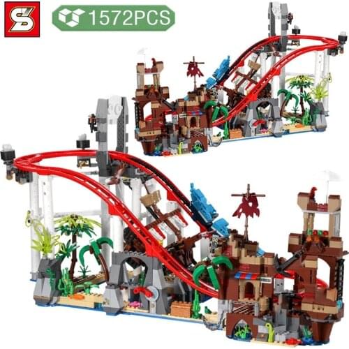 SY BLOCK Creator Ideas Pirate Roller Coaster Islands Boat Building Block Brick Educational Toys For Children Birthday Gifts