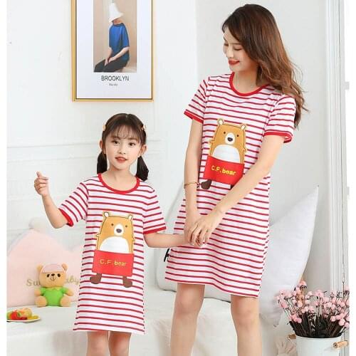 Summer Girls Short Sleeve Nightgown Cartoon Casual Pajamas Dress for Kids Teenager Night Dress Baby Comfortable Nightdress